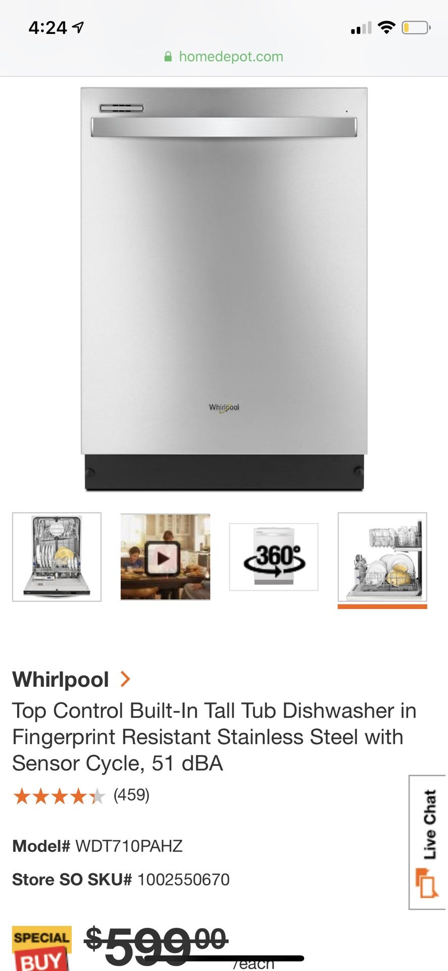 Whirlpool dishwasher WDT710PAHZ
