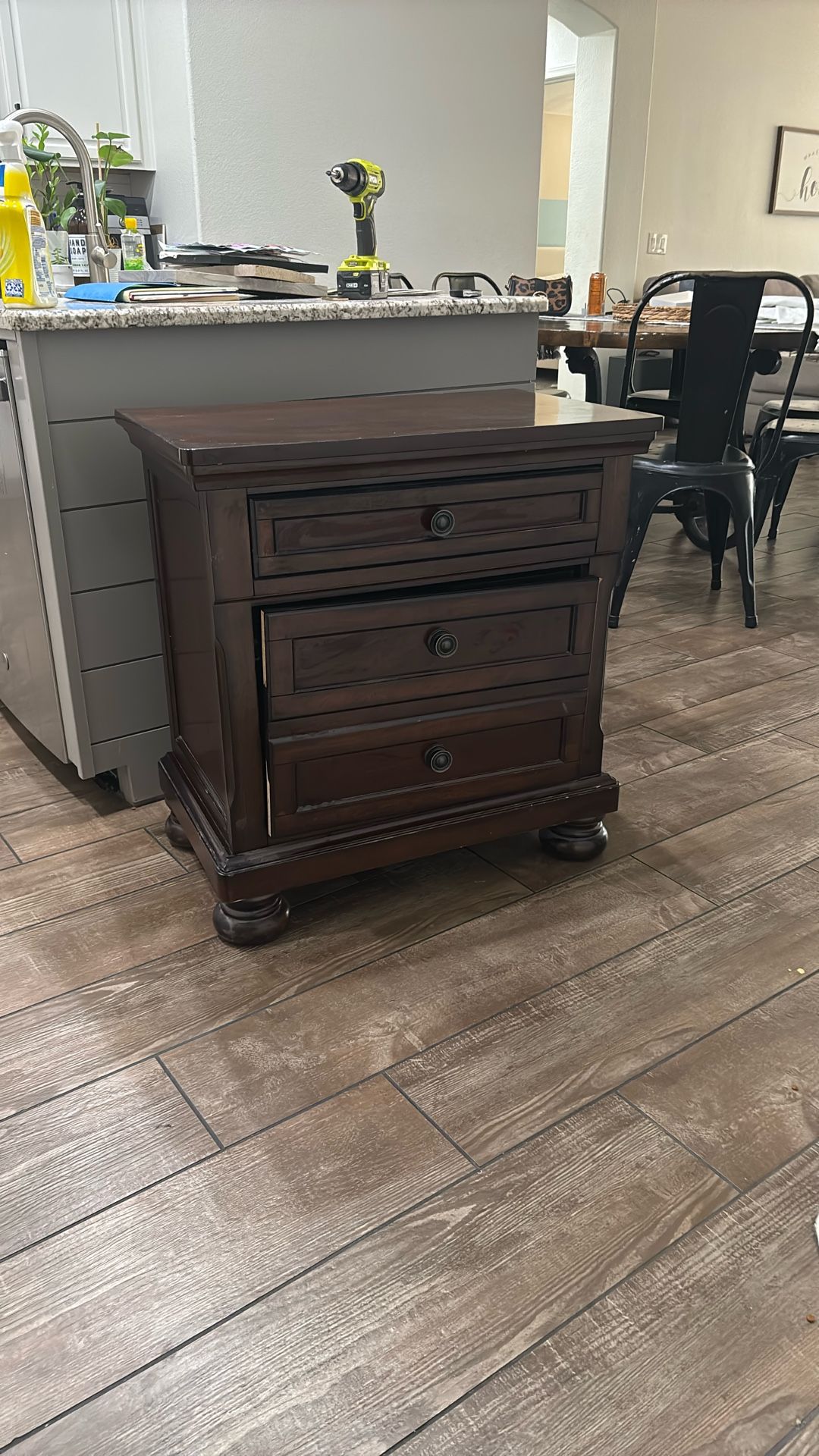 Dark Cherry Wood End Tables With Jewelry Drawer