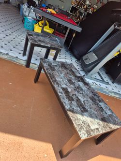 Laminate marble look coffee table and two matching end tables