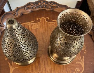 2 Brass Moroccan Candle-lit Table Lamps
