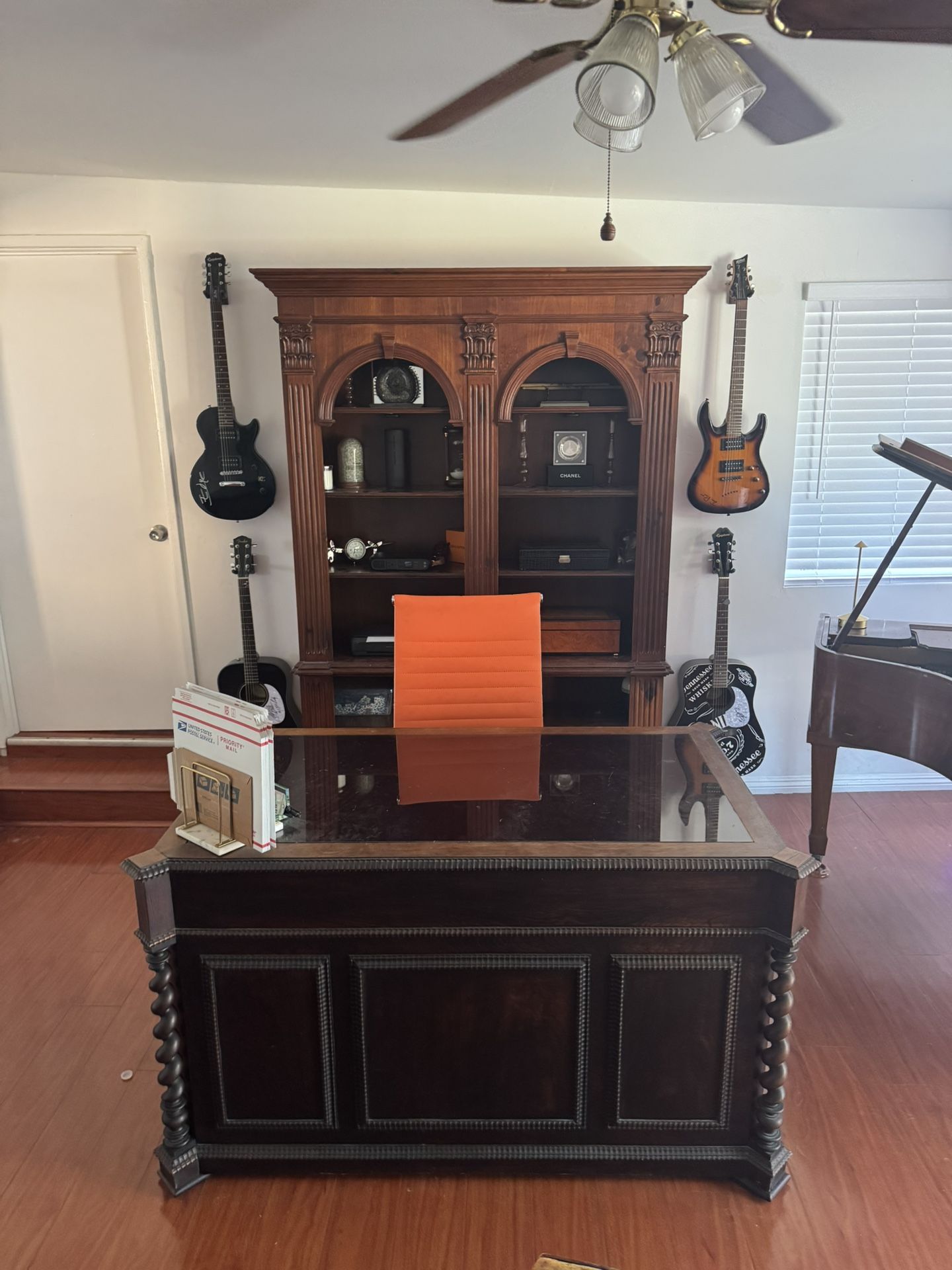 Antique desk with wall shelf, bookshelf