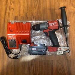 (1) Milwaukee M18 Brushless Fuel 2 Speed Hammer Drill/Driver  (2904-20) (1) M18 5.0 Ah XC Battery(48-11-1850) (1) M12/M18 Charger 