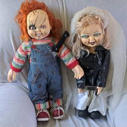 Bride Of Chucky Tiffany (Rare Blue Eyed Blue Makeup Version) and Chucky Toddler SIze Dolls