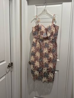 Decode 1.8 Floral Lace Midi Dress with Spaghetti Straps in Blush Multi size 16
