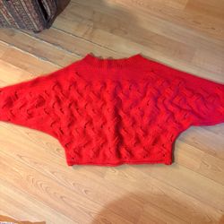 Fashion Nova Red Woven Cable Knit Pullover Sweater Batwing Crop Size L