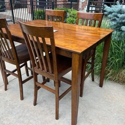 OAK EXPRESS (5-Pc) Rectangular Walnut Dining Table Set (w/ built-in expandable leaf).