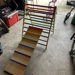 Wooden climbing play set