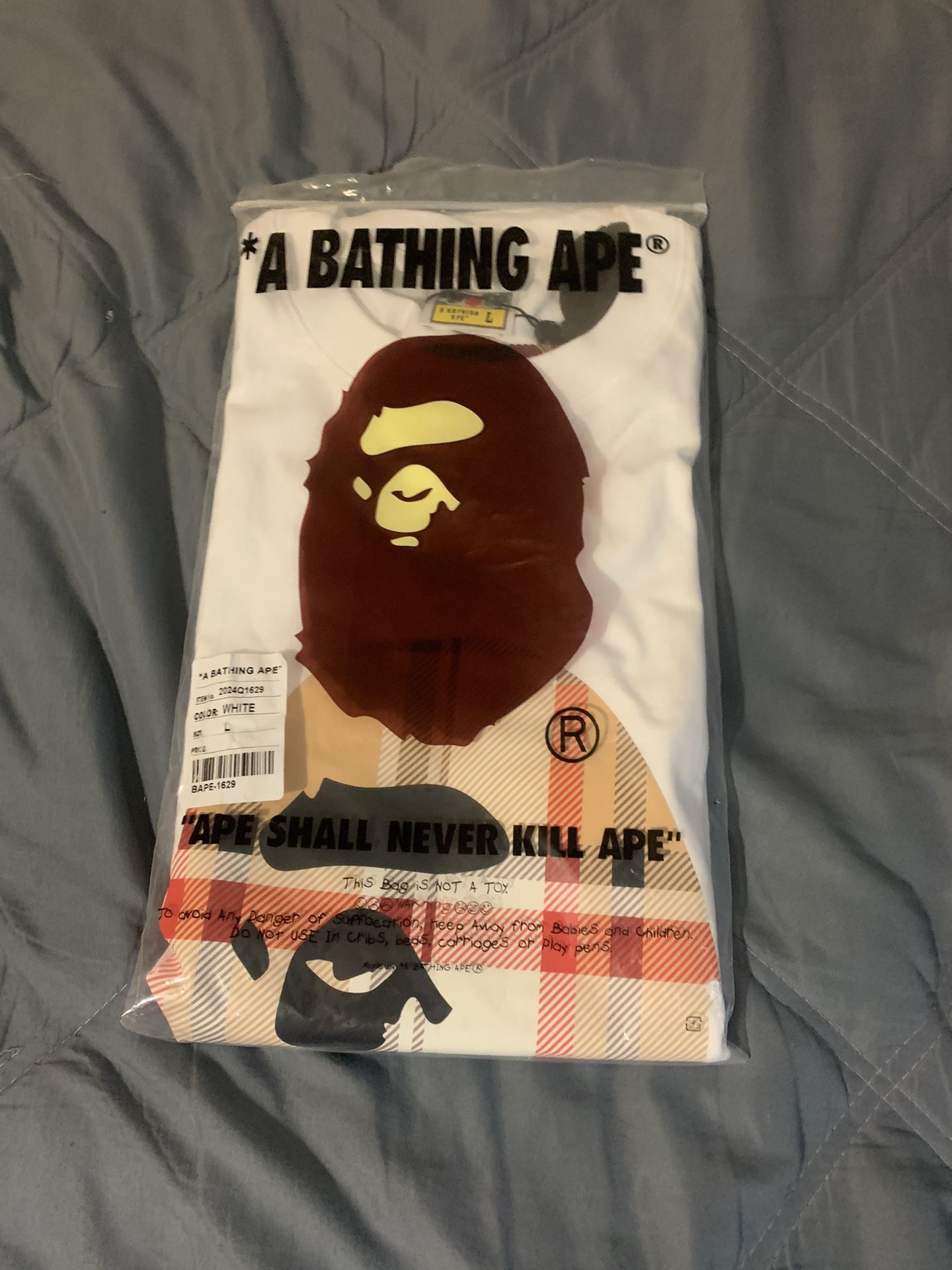 Burberry x BAPE White T-Shirt – Size Large, Never Worn, In Original Packaging