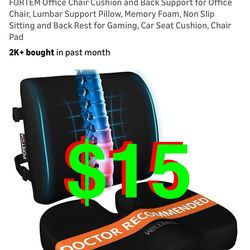 Office Chair Cushion and Back Support for Office Chair, Lumbar Support Pillow, Memory Foam, Non Slip Sitting and Back Rest for Gaming, Car Se