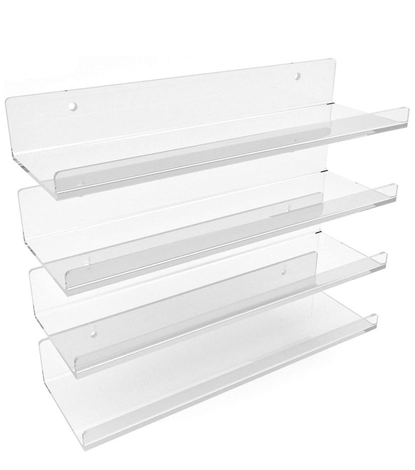YorkZille Clear Acrylic Shelves Wall Mounted - 15 Inch (4 Pack)