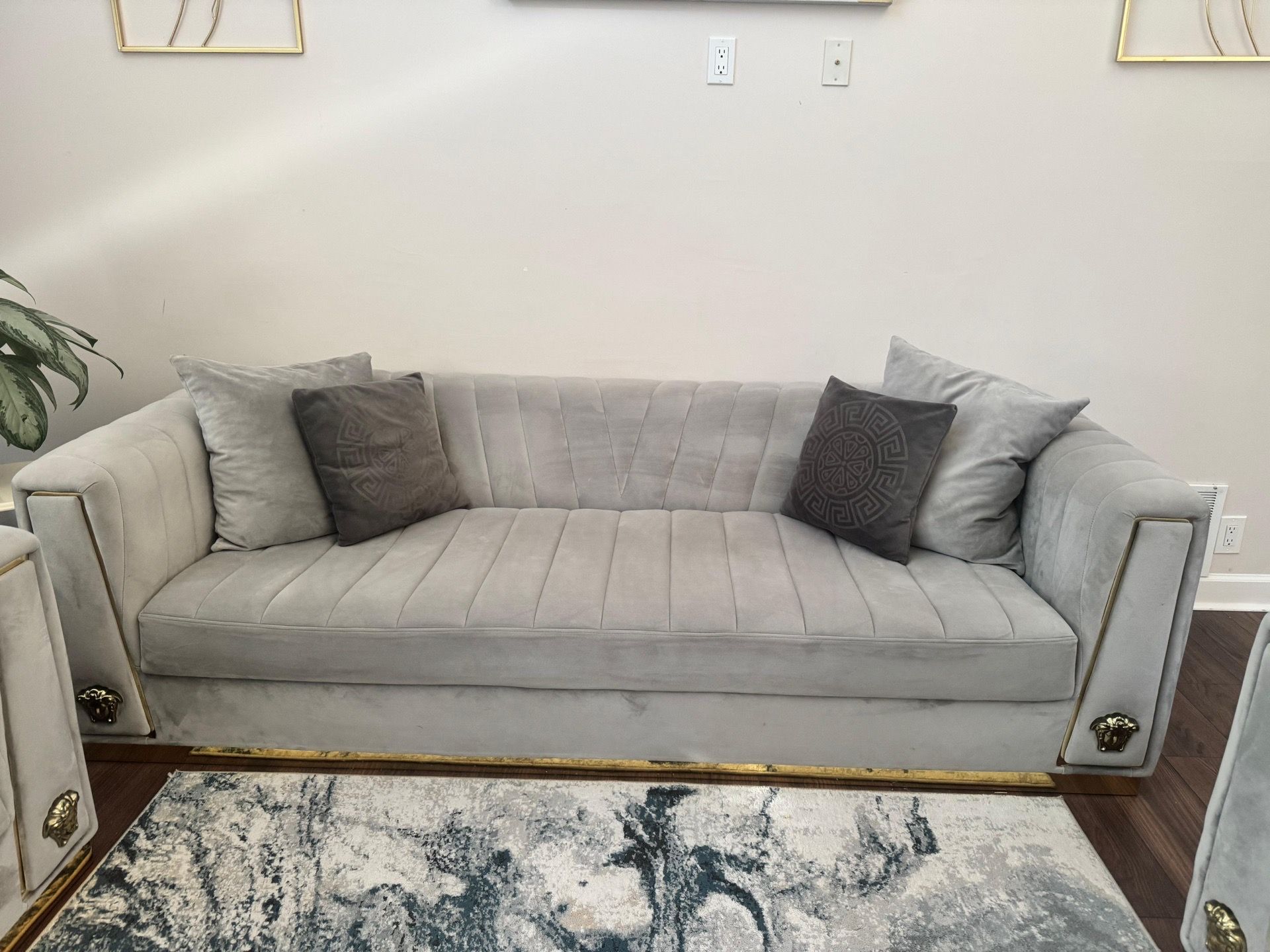 gray velvet sofa set