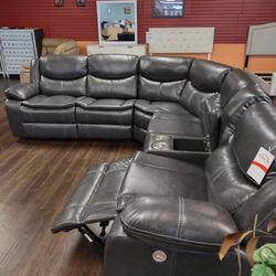 New Power Sectional Sofa With Three Power Recliners On Sale Now Don't Miss