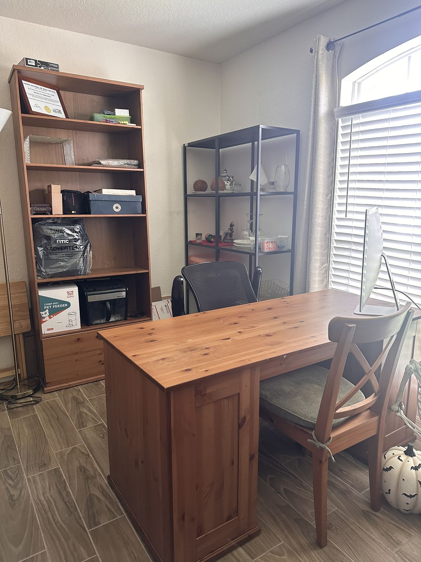 Office Set Desk Shelf Cabinet And Wooden Chair