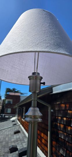 Brushed nickel floor lamps 2ea with matching lampshades