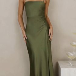 BRAND NEW With Tags Still Attached - Hello Molly Violetta Satin Dress In Color Olive
