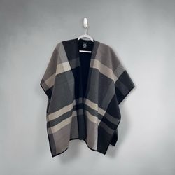 🩶 Ike Behar Women’s Wrap Poncho Cape | Plaid Black/Gray, Polyester| One Size