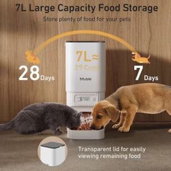 7L/29 Cups Automatic Dog Feeder with Desiccant Bag, 1-6 Meals Ideal for 2-15mm Dry Food, Suitble for Multiple Pets, Dual Power Supply