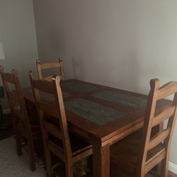 Extendable Wooden Diner Table w/Stone Centerpiece 