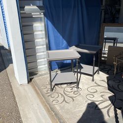 Pair of end tables iron and wood. Gray wood and dark iron. Sturdy