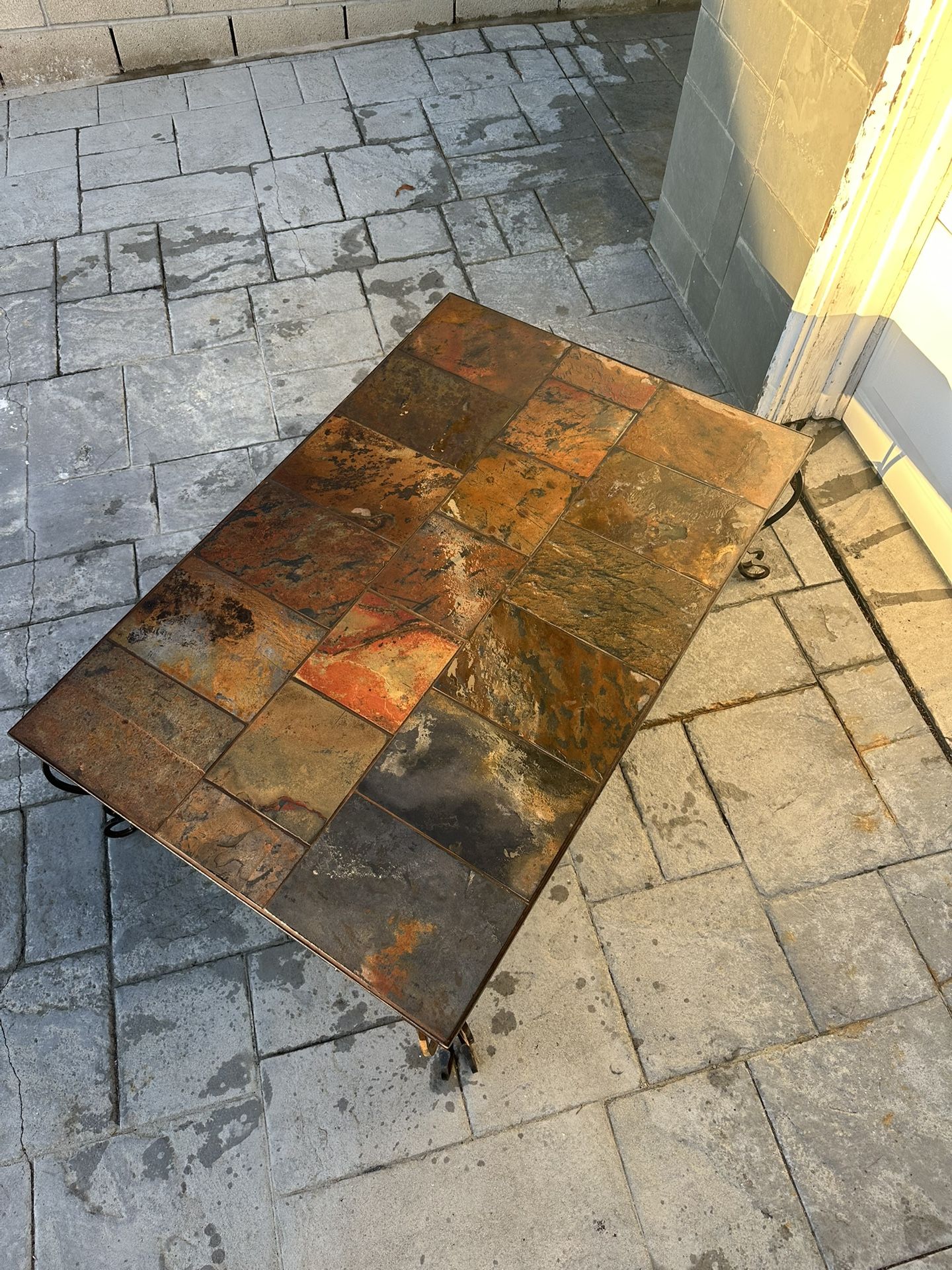 Slate Tile Wrought Iron Patio Coffee Table