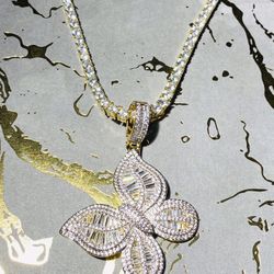 14k Gold Filled Butterfly 🦋 Pendant 4mm Tennis 