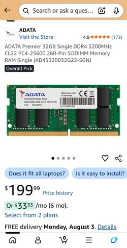 Adata 32GB Single DDR4 3200MHz
