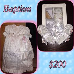 Christening dress, Shoes, & Candle