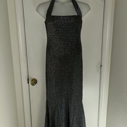 Scott McClintock Vintage Millennium 2000  Women’s SIZE 12 Black & Silver Metallic Floor Length Evening Dress 