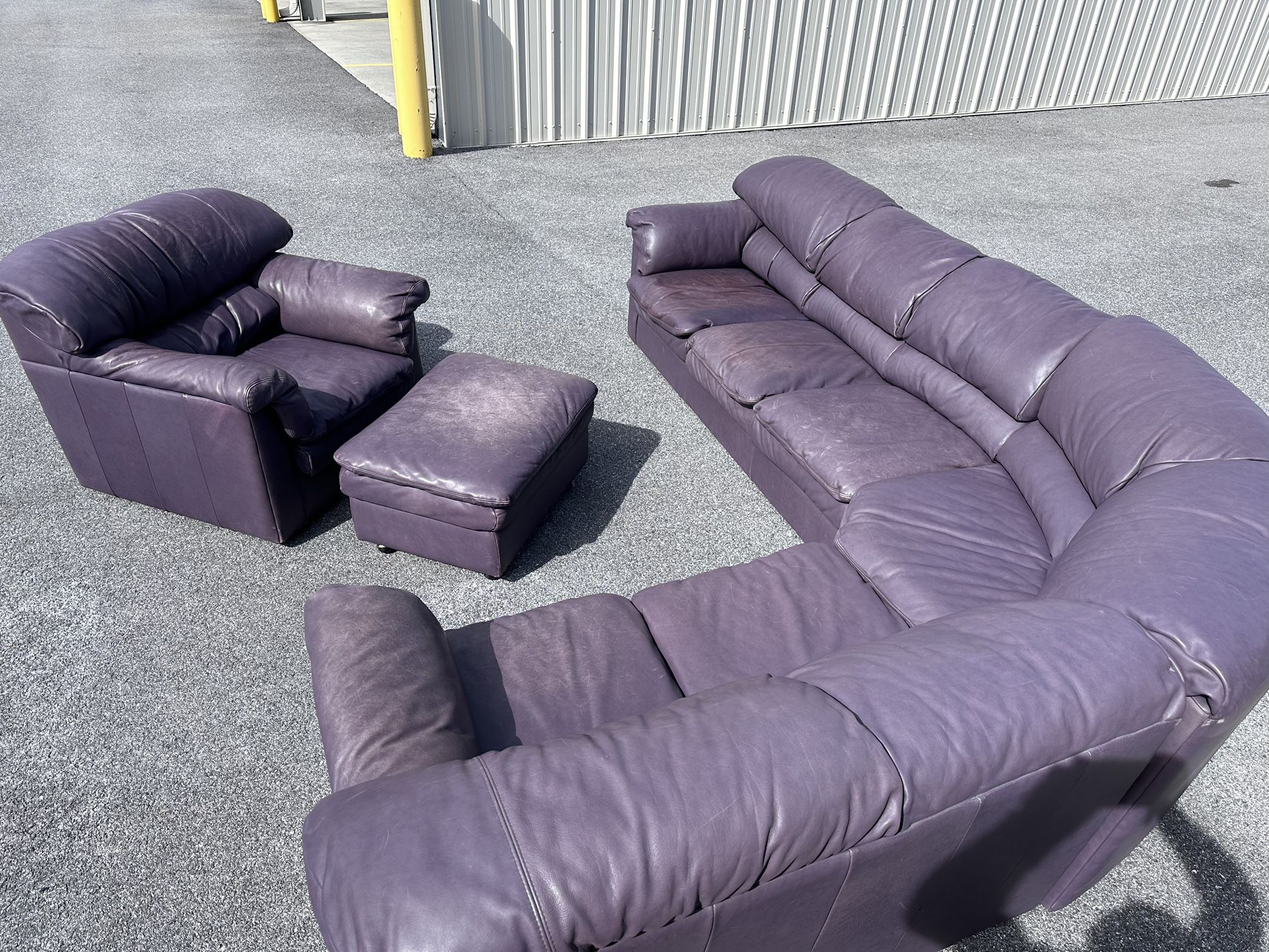 Ravens Purple 3 Piece Genuine Leather Sectional Couch w/ Chair & Ottoman