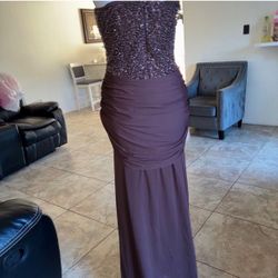 Purple Sequin Bodice Ruched Formal Gown