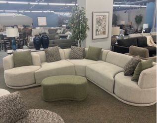 Modern style chenille sectional couch with swivel chair and ottoman