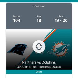 2 Tickets Miami Dolphins Vs Denver Broncos