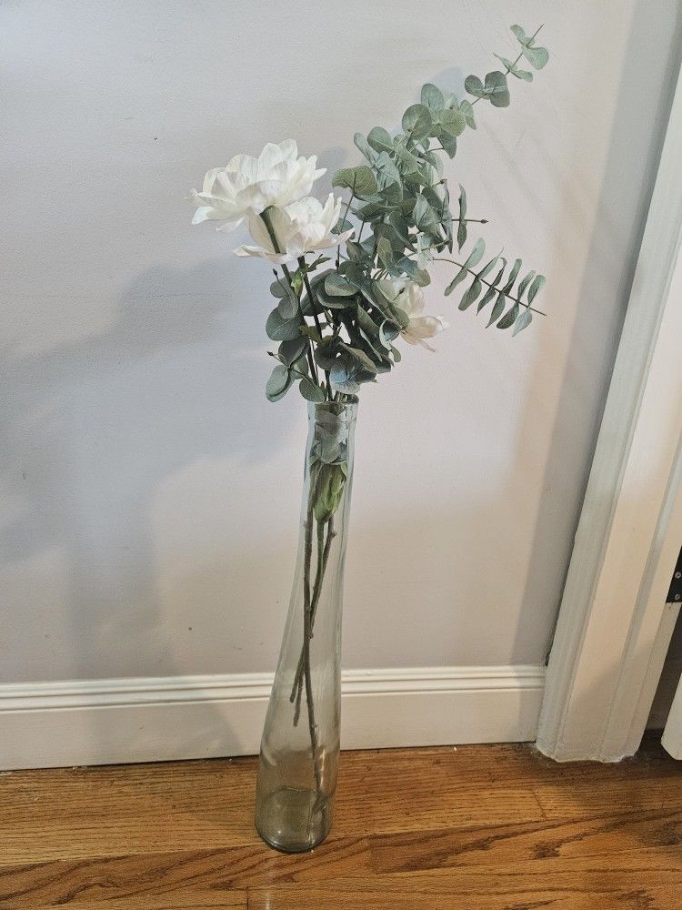 Glass Vase with faux flowers