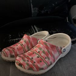 Crocs - red, pink and white - women’s size 10/men’s size 8