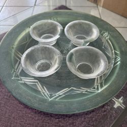 Sea Glass Art Glass Candle Centerpiece Set – Platter + Tea Light Holders