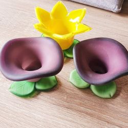 Set Of 3 Beautiful Glass Flower Shaped Candle Holders