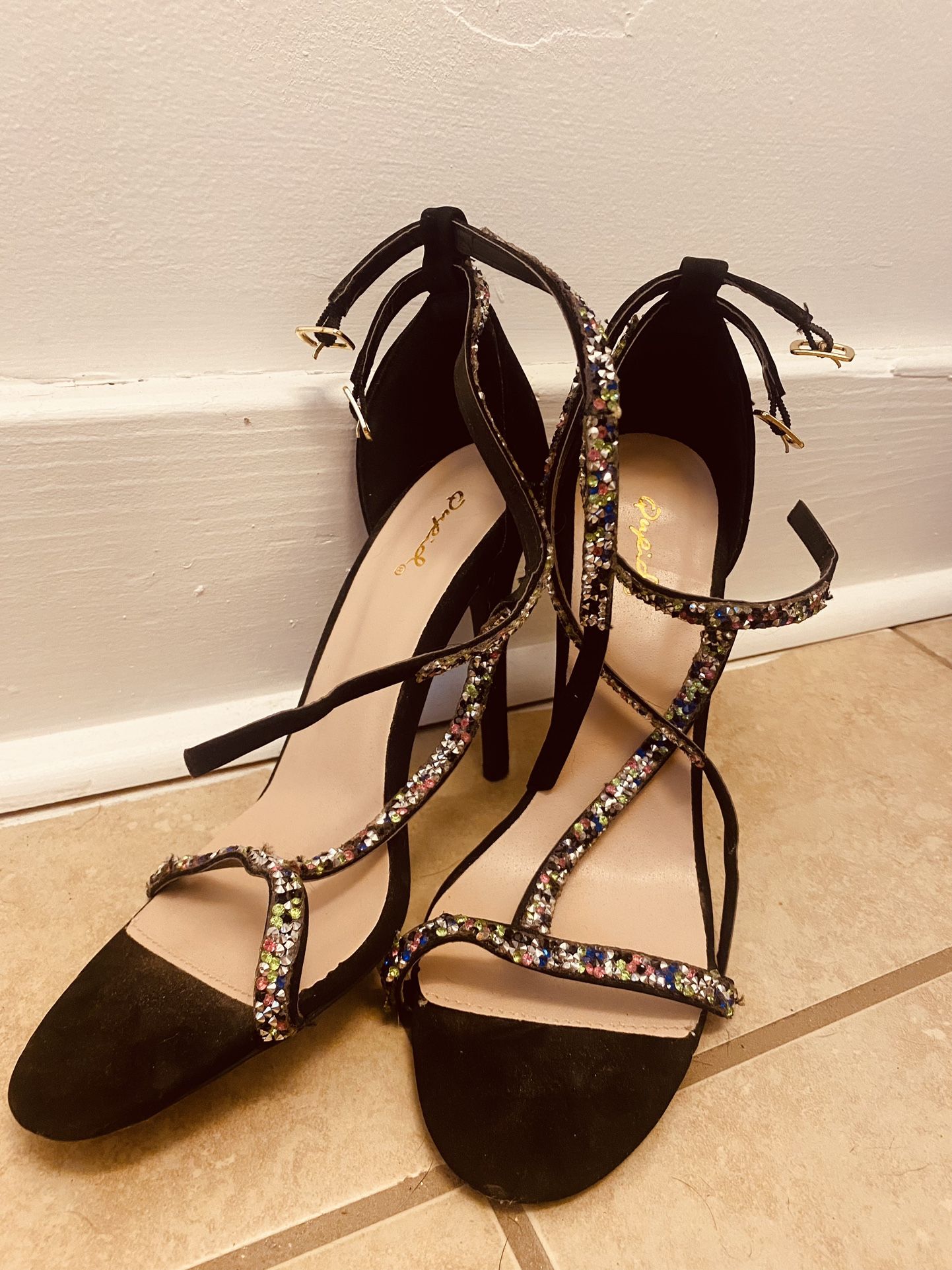 Bejeweled Strap Heels