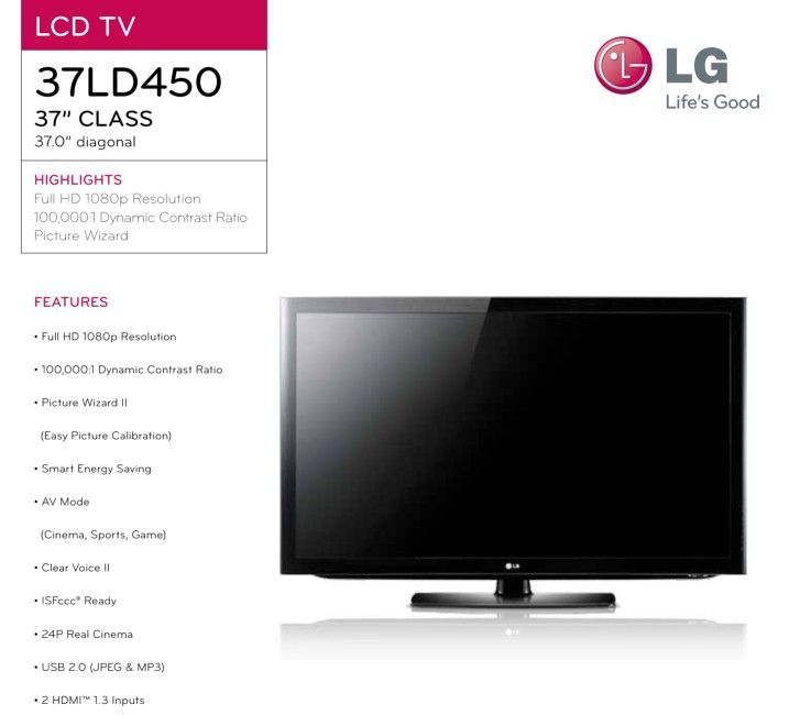 LG 37" 1080 LCD TV ON STAND