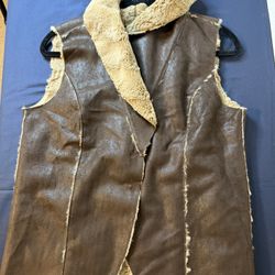 Olive & Oak Brown Faux Leather Shearling Vest – Boho/Western Style