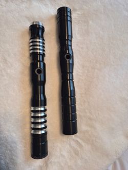 Two Vintage Saber Master Empty Lightsaber Hilts-Battle Worn (1 missing pommel)