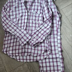 Victoria's Secret Medium Plaid Pajama Set Long Sleeve & Pant