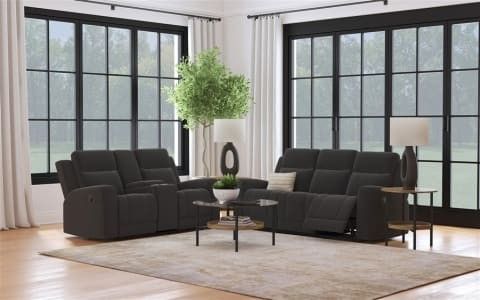 2 Pc Black Fabric Manual Sofa And Loveseat (New)