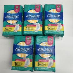 5 PACK- Always Pads Ultra Thin Size 1-36 Count Regular