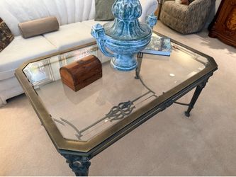 Elegant 2-Piece Glass & Ornate Metal Table Set (Coffee + End Table)