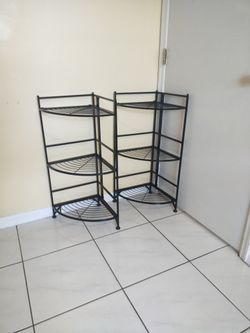 TWO 3-Tier Folding Metal Corner Shelves