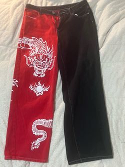 Black and red dragon style pants size L
