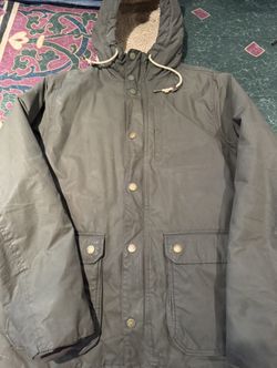 Grey and khaki Sherpa lined raincoat