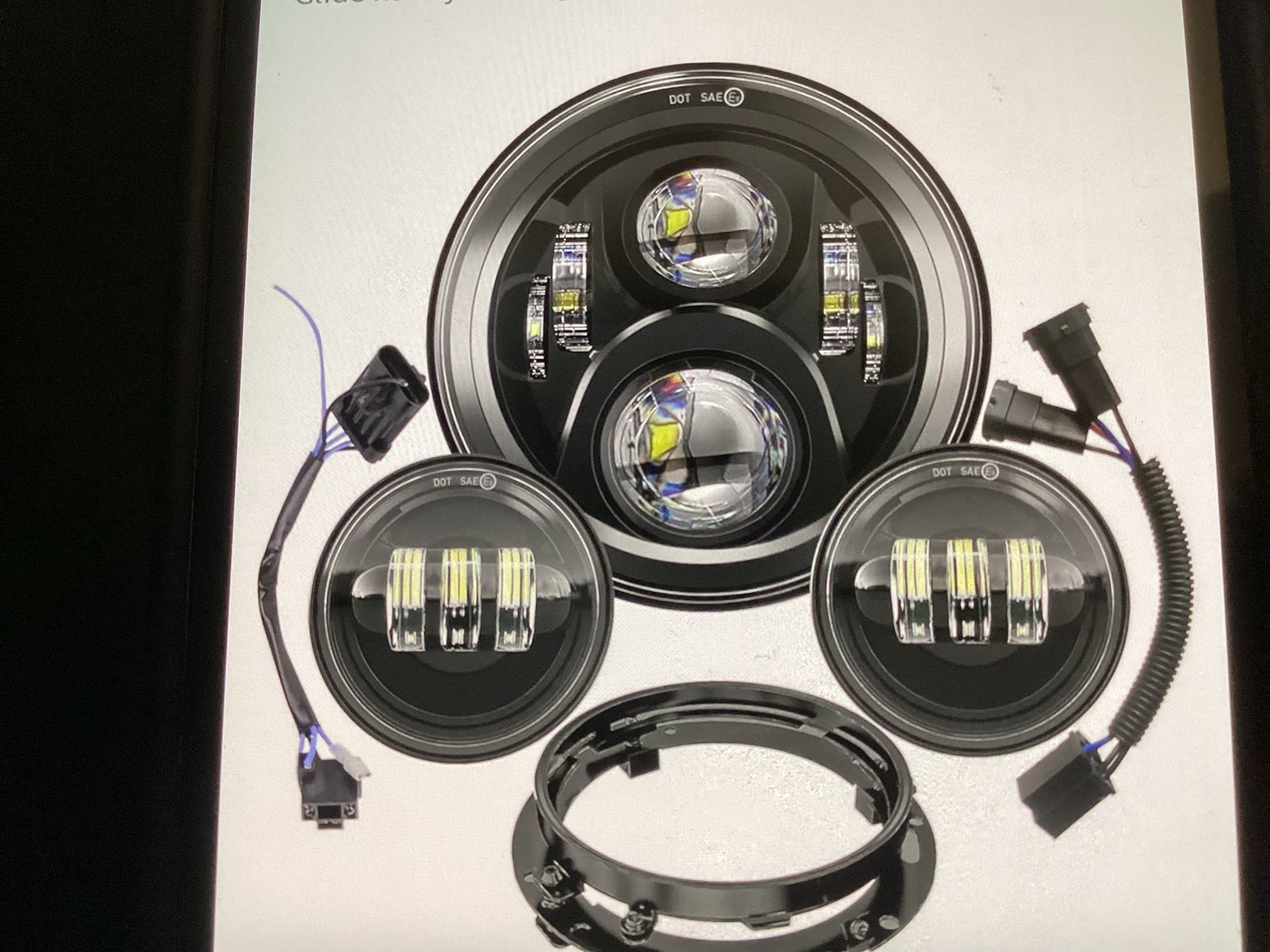 7” Motorcycle LED Headlights 4.5 Fog Passing Lights DOT Kit For Harley Davidson Road King