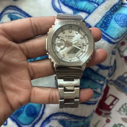 Casio G-Shock GM-2100 Silver Stainless Steel Analog Digital Watch 200m Alarm
