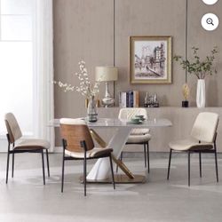 Dining Chair Set of 2/Mid Century Modern Upholstered Dining Chairs with Curved Backrest, Armless PU Leather Dining Chair for Living Room Kitchen, Whi